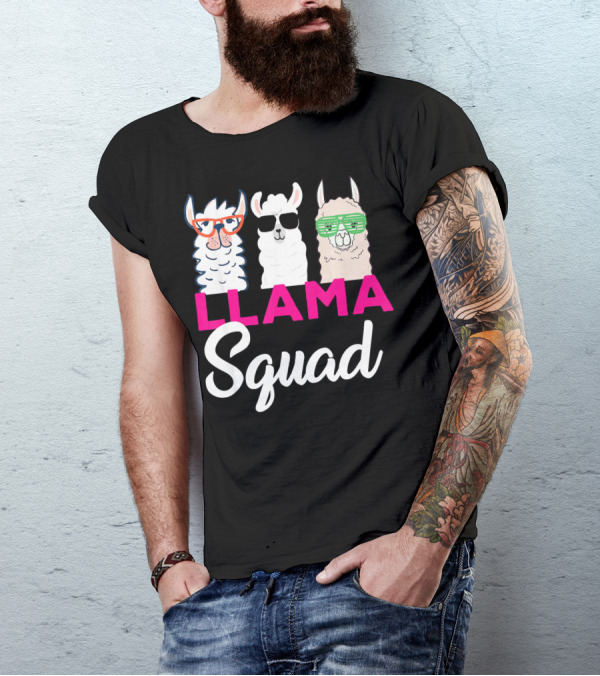 Llama Squad Funny Cute Alpaca With Glasses T-Shirt