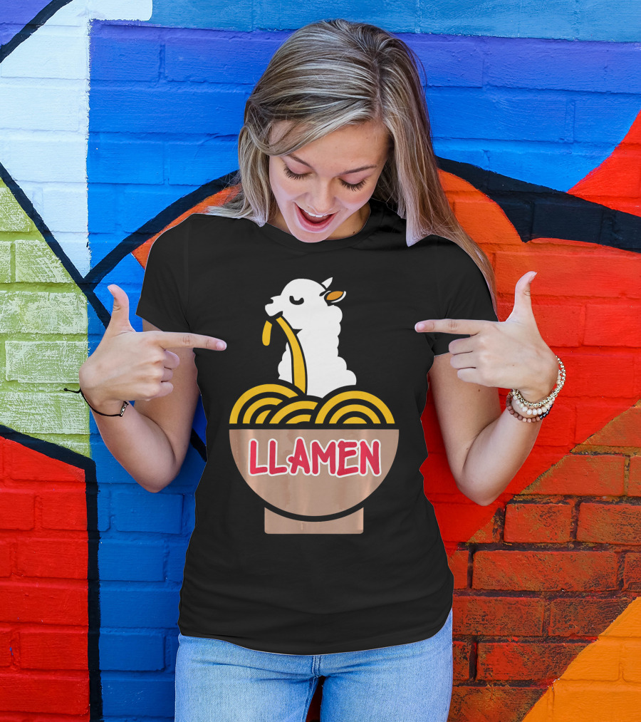 Llama Llamen Kawaii Noodle Foodie Alpaca T-Shirt