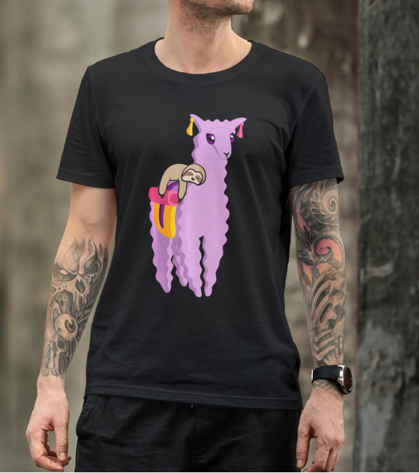 Humorous Sloth Riding A Llama Alpaca Gra Cheerful Pastel Adventure T-Shirt