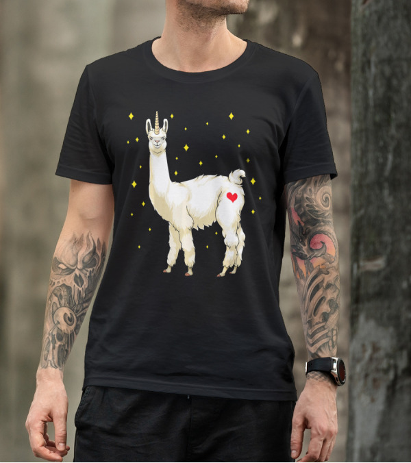 Llama Alpaca Unicorn Heart Stars T-Shirt