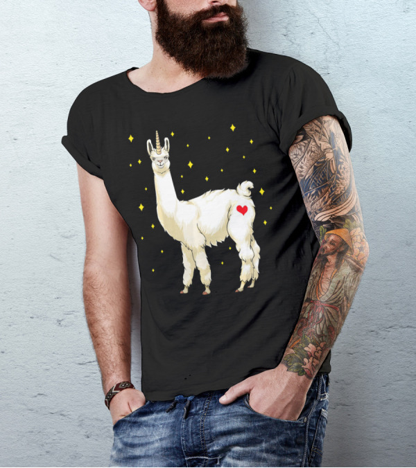 Llama Alpaca Unicorn Heart Stars T-Shirt