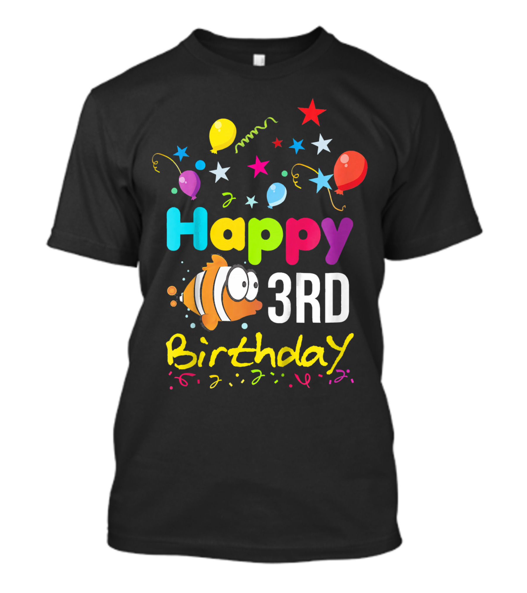 Happy 3rd Birthday Goldfish With Balloons And Stars T-Shirt