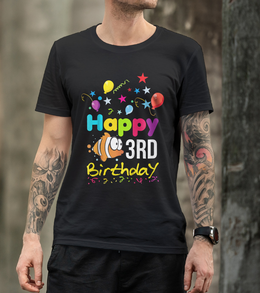 Happy 3rd Birthday Goldfish With Balloons And Stars T-Shirt