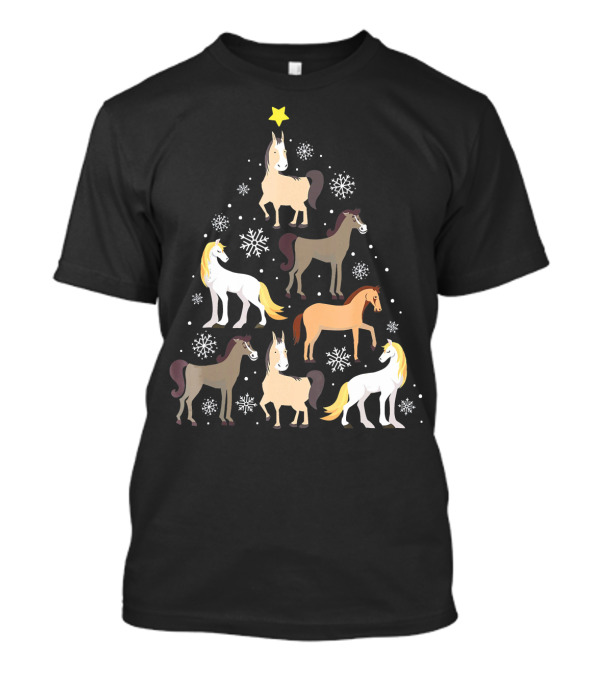Horse Christmas Tree Cute Equestrian Snowflakes T-Shirt