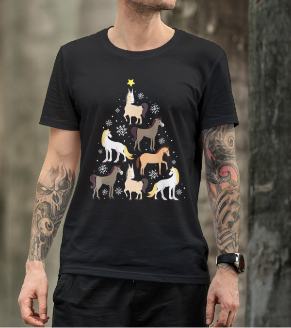 Horse Christmas Tree Cute Equestrian Snowflakes T-Shirt