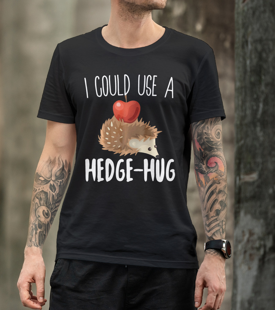 I Could Use A Hedge Hug Cute Hedgehog With Apple Animal Pun T-Shirt