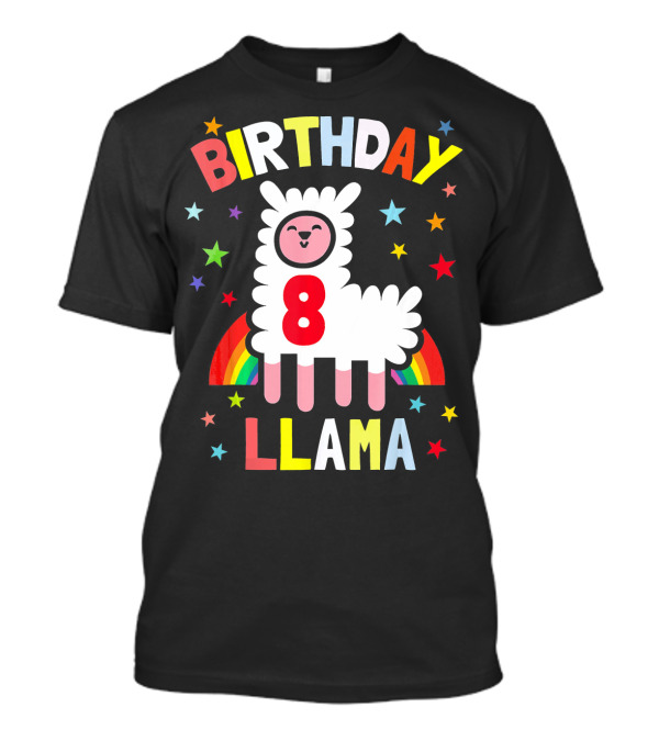 Birthday Llama 8 Rainbow Stars T-Shirt