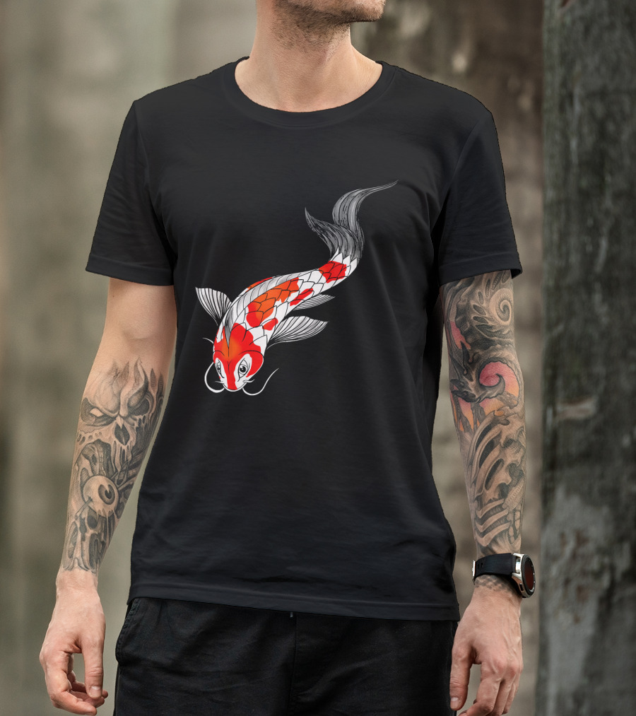 Koi Fish Fish Lover Black And White Red T-Shirt