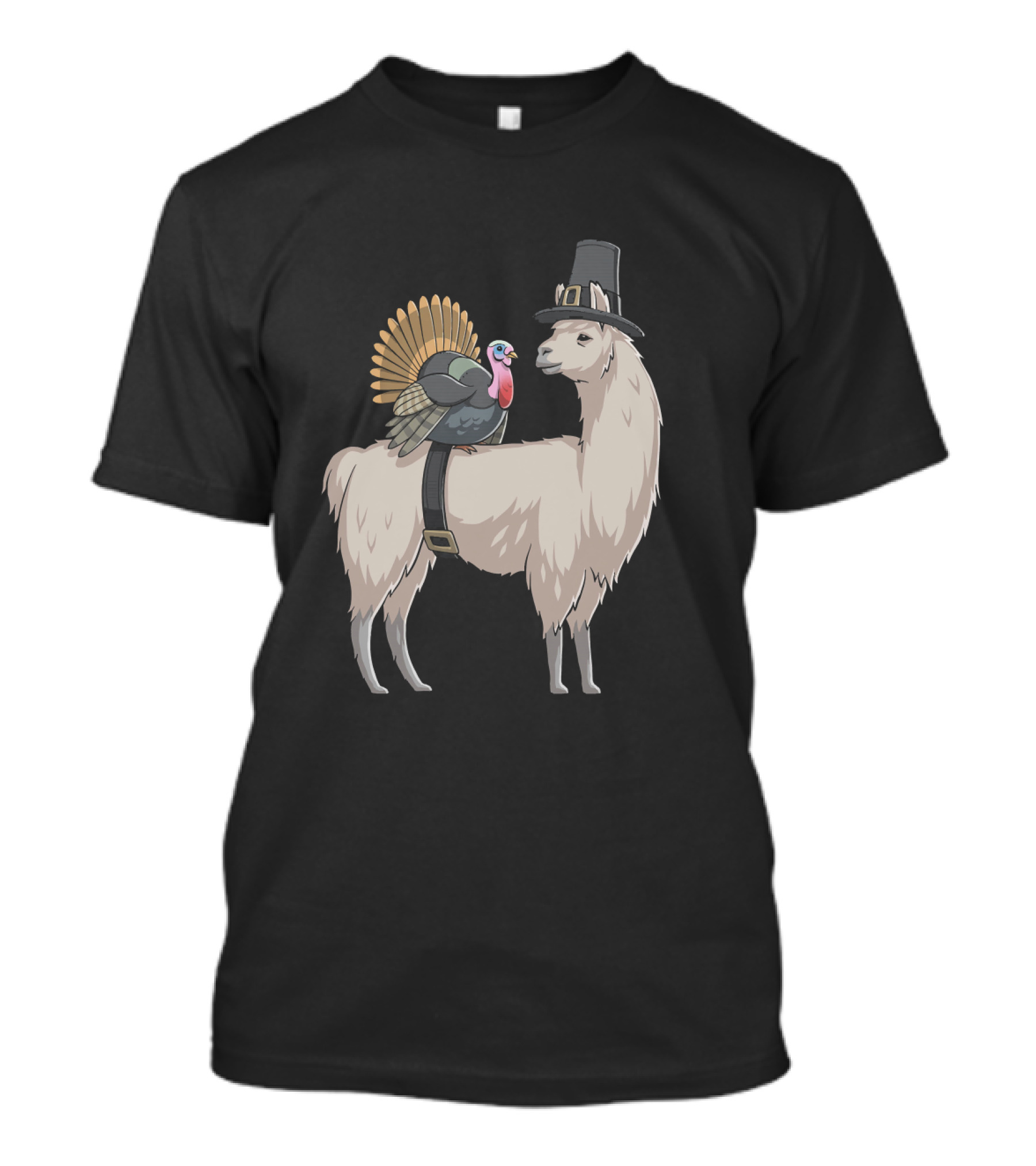 Llama Alpaca Thanksgiving Turkey Pilgrim Hat T-Shirt