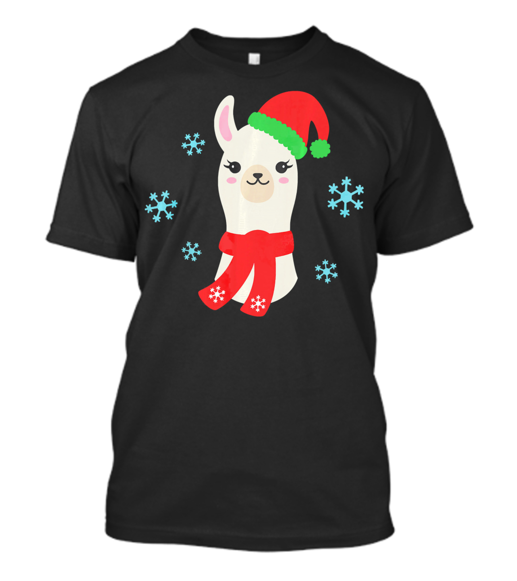 Llama Santa Hat Christmas Alpaca Snowflakes T-Shirt