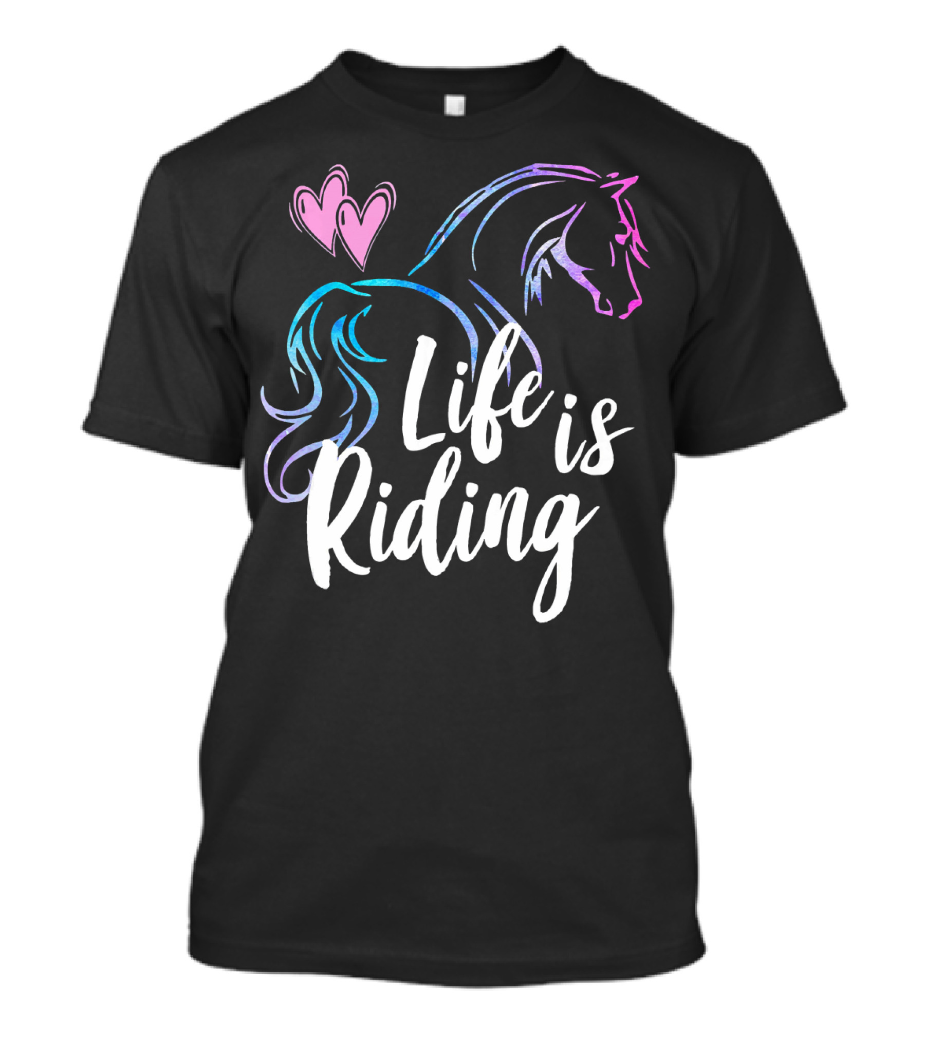 Life Is Riding Horse Rider Girl Women With Hearts And Horse Outline T-Shirt