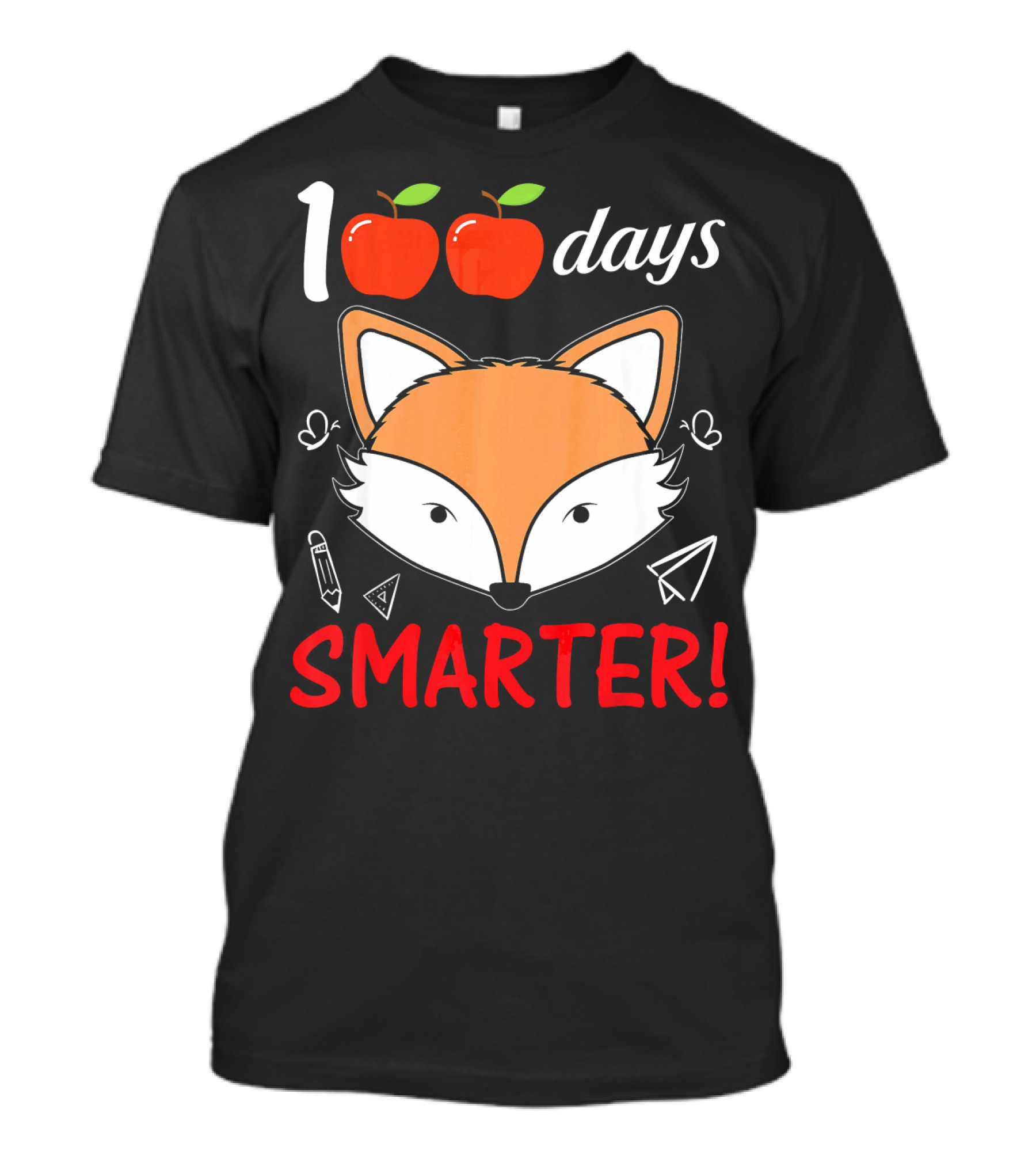 100 Days Smarter Fox Student With Apples And Hearts T-Shirt