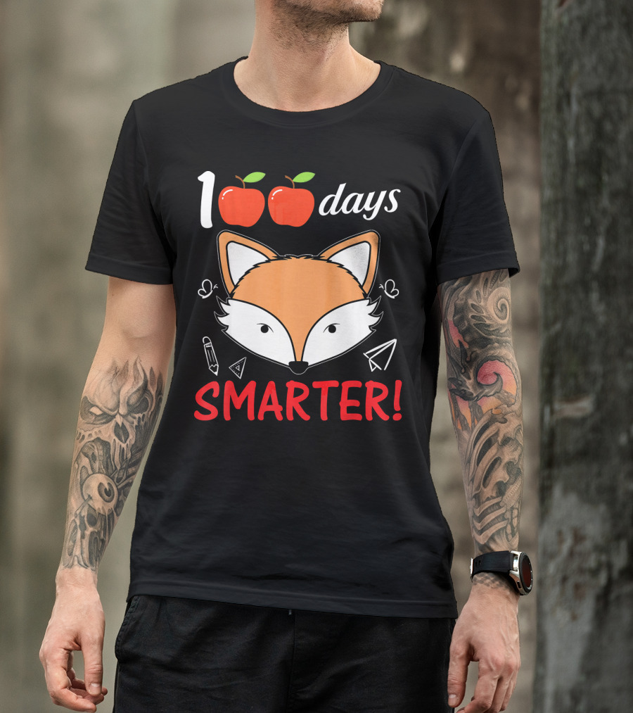 100 Days Smarter Fox Student With Apples And Hearts T-Shirt