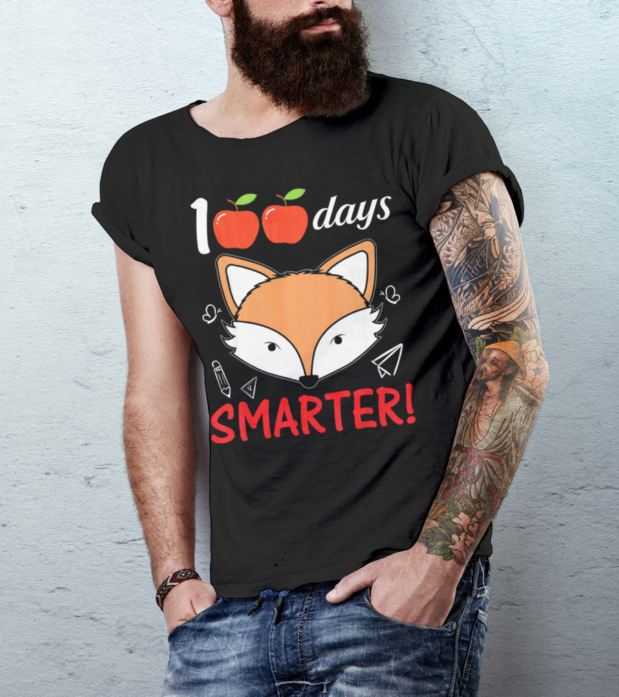 100 Days Smarter Fox Student With Apples And Hearts T-Shirt