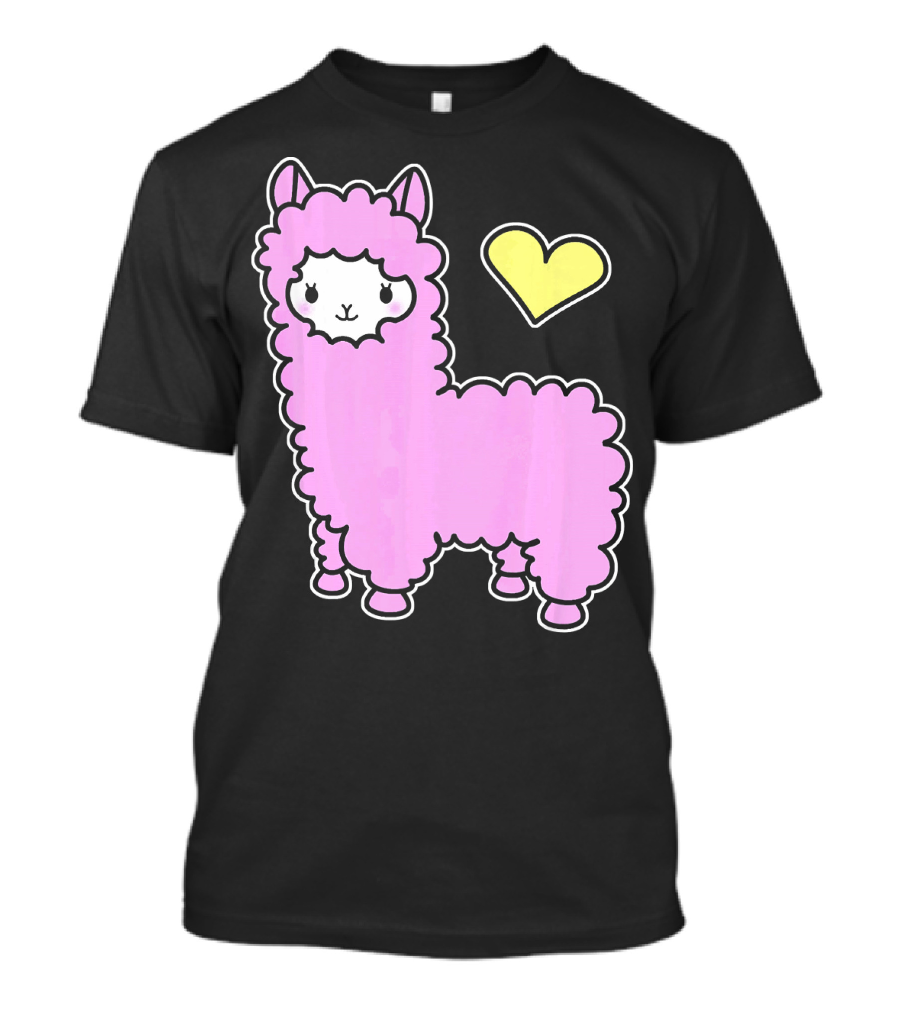 Llama Girls Cute Kawaii Pink Alpac With Heart T-Shirt