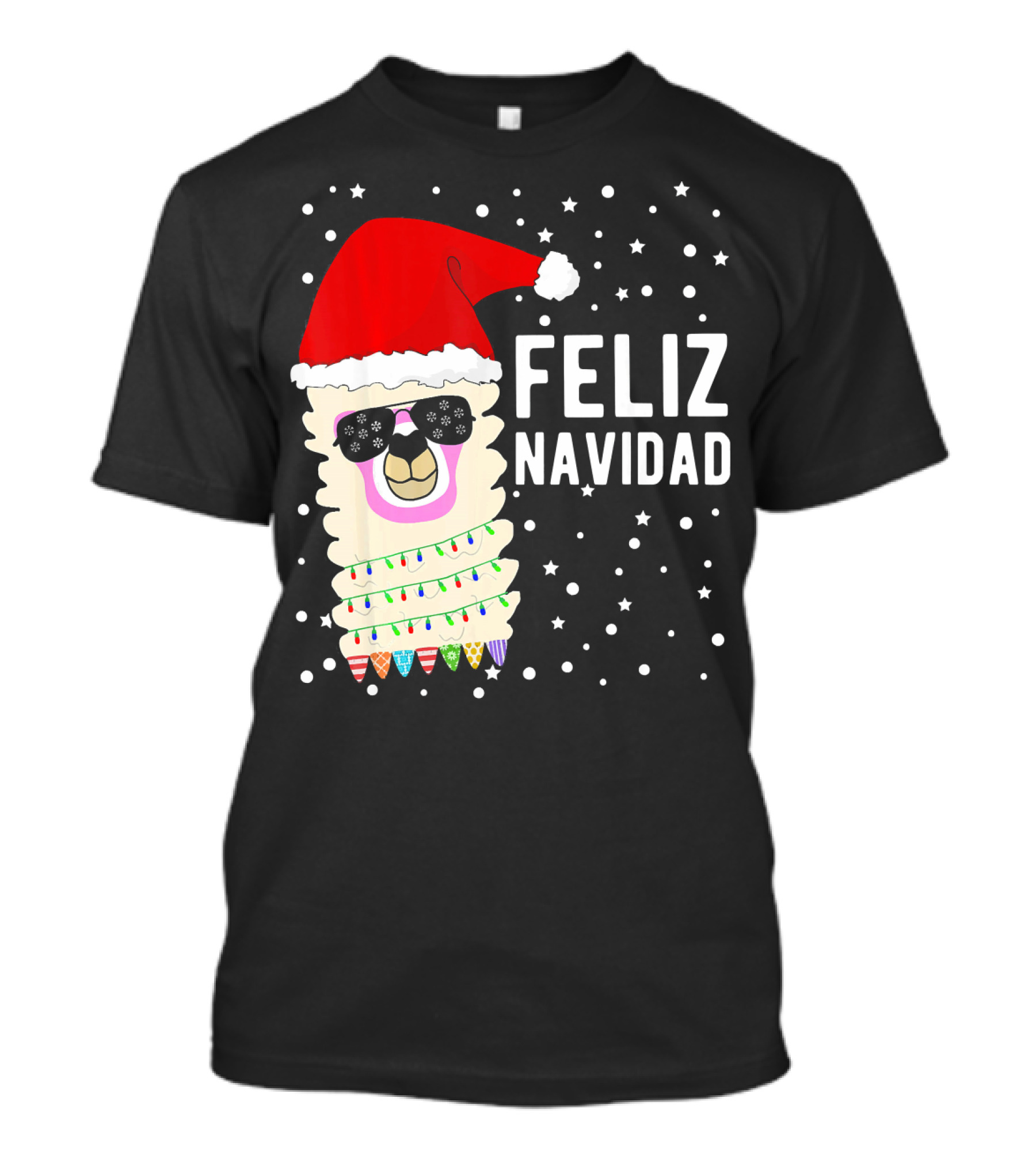 Feliz Navidad Funny Llama Alpaca Christmas Santa Hat T-Shirt