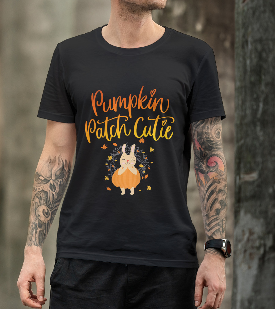 Pumpkin Patch Cutie Rabbit With Autumn Leaves T-Shirt