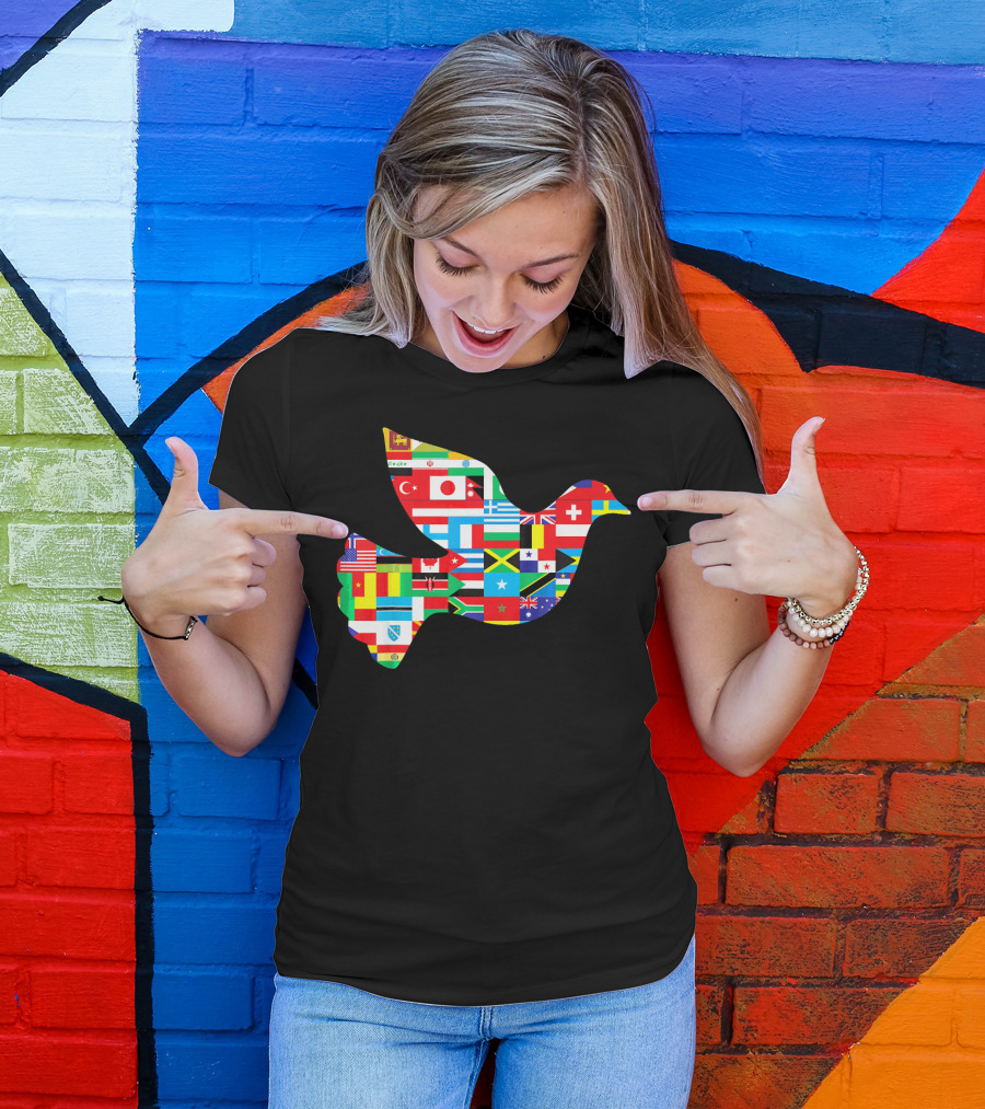 International Flags Dove World Peace Multinational Unity Emblem T-Shirt