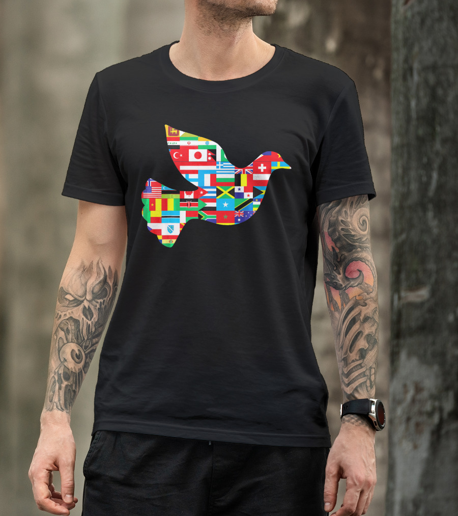 International Flags Dove World Peace Multinational Unity Emblem T-Shirt