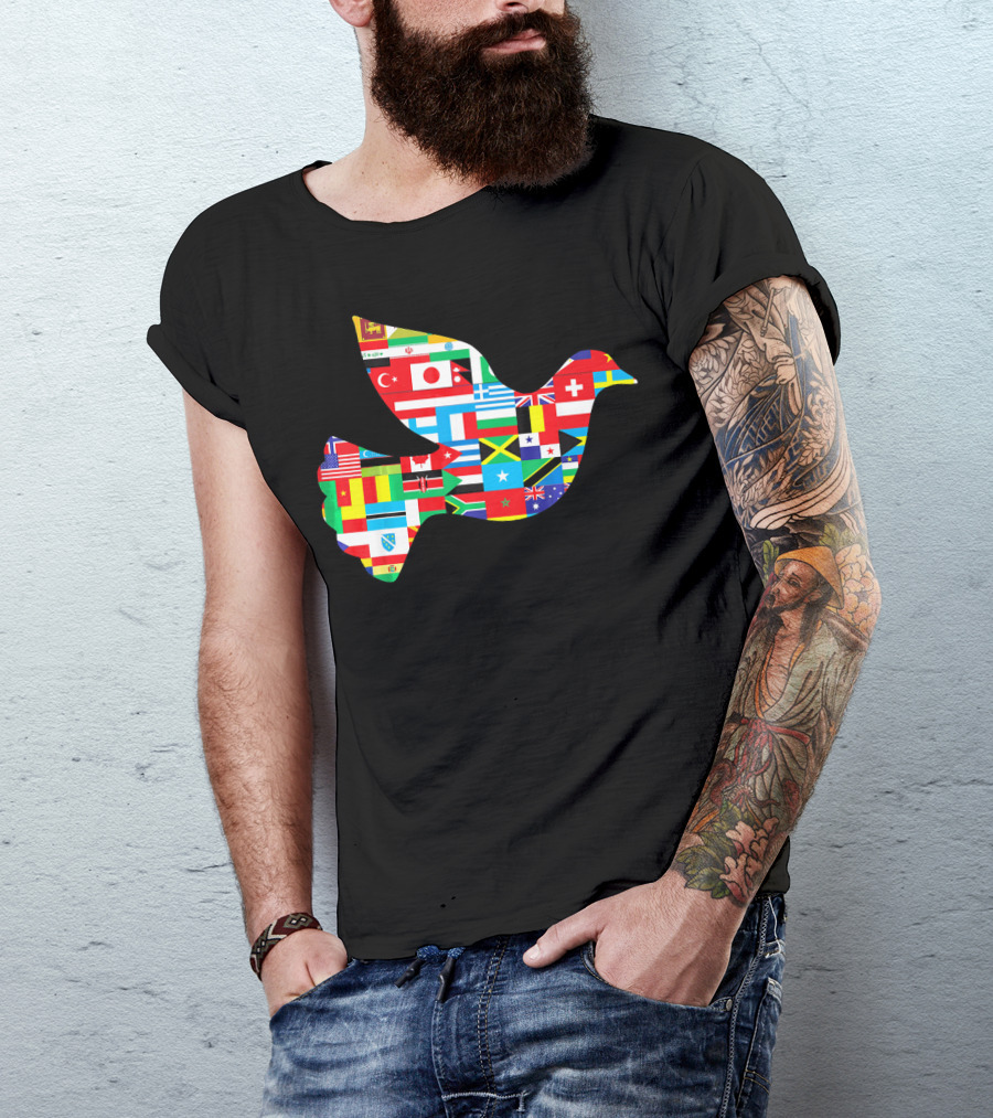 International Flags Dove World Peace Multinational Unity Emblem T-Shirt