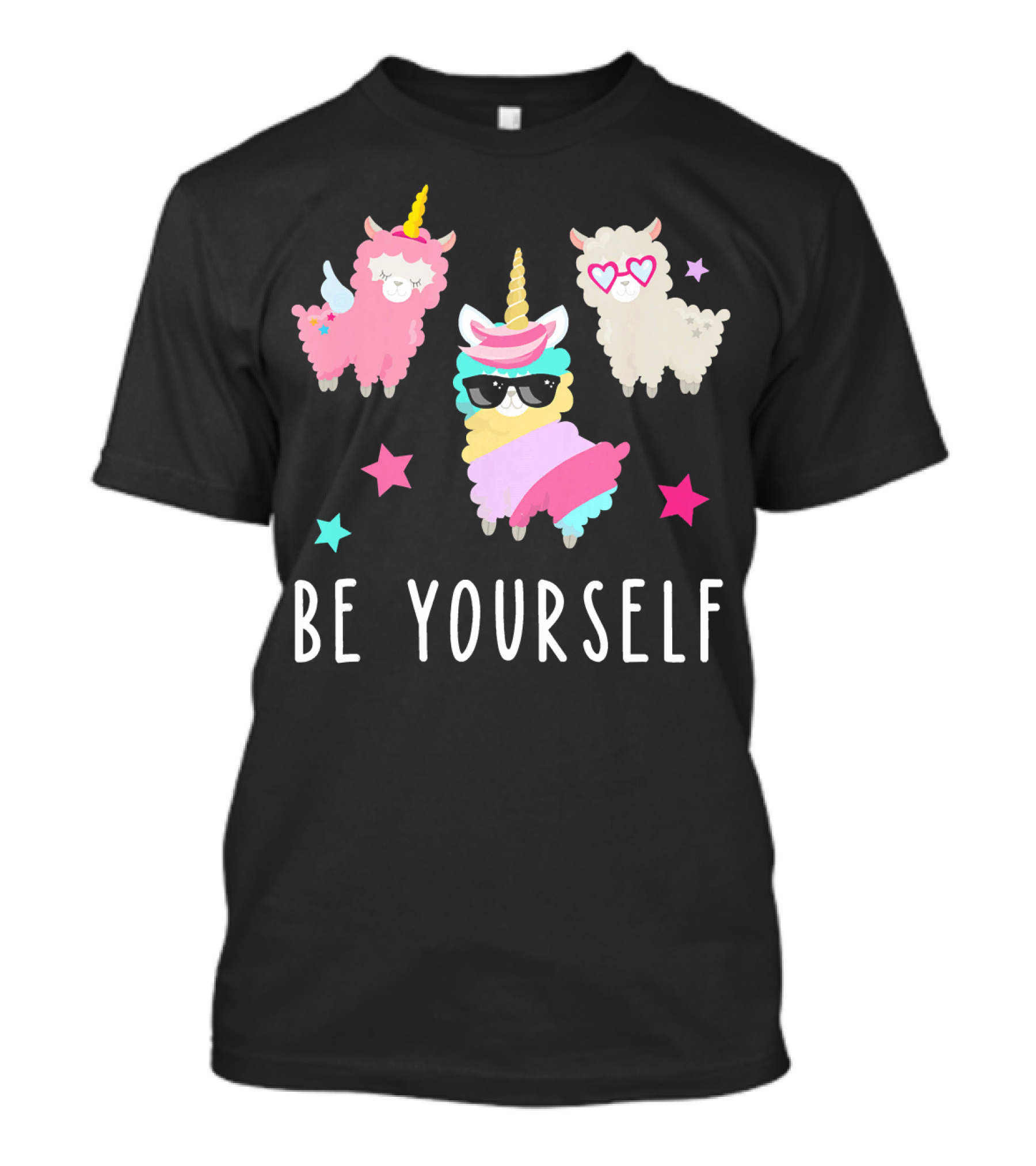 Be Yourself Llamacorn Girls Llama Unico With Unicorns And Stars T-Shirt