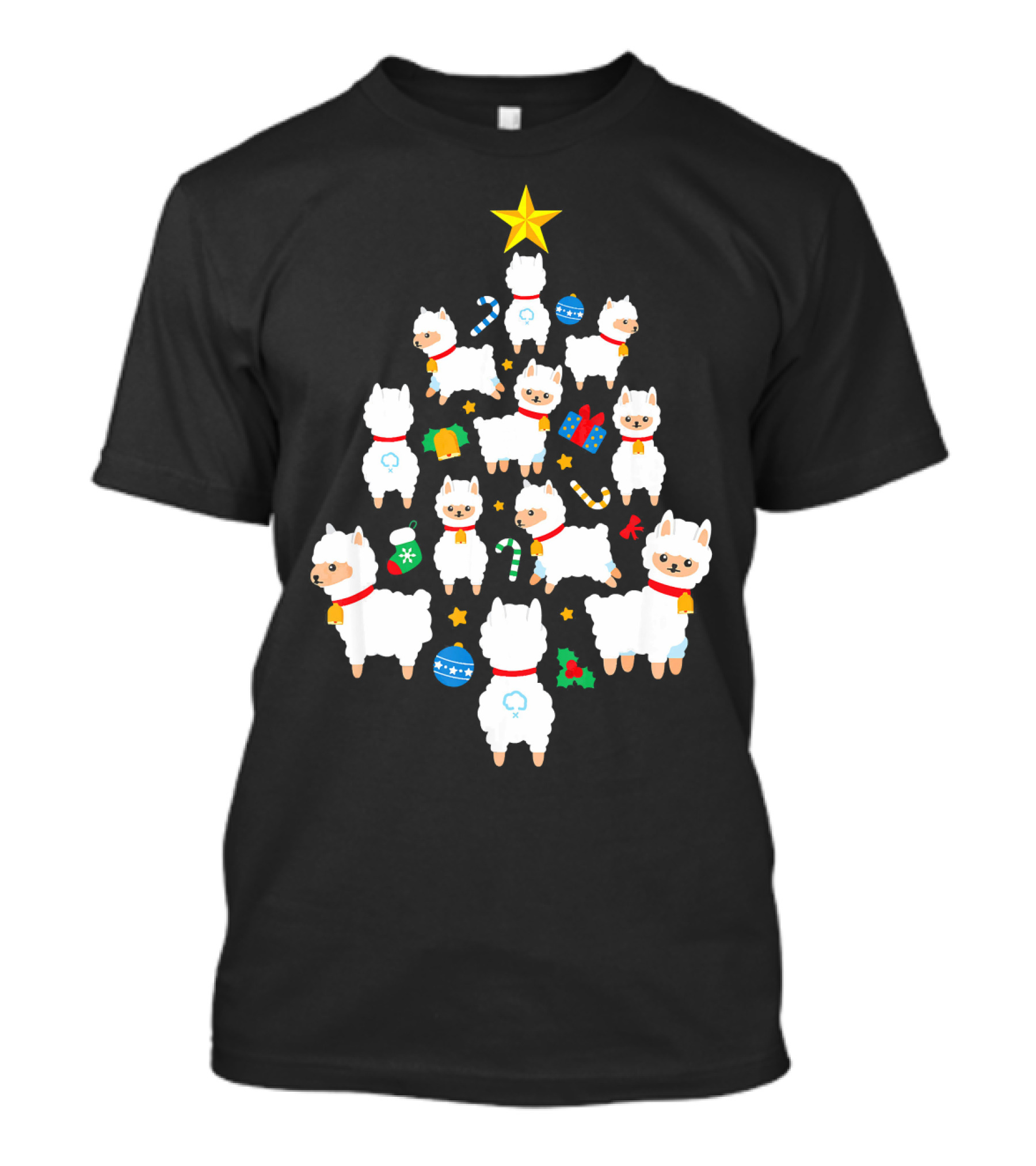 Llama Alpaca Christmas Tree Funny Cute Animals T-Shirt