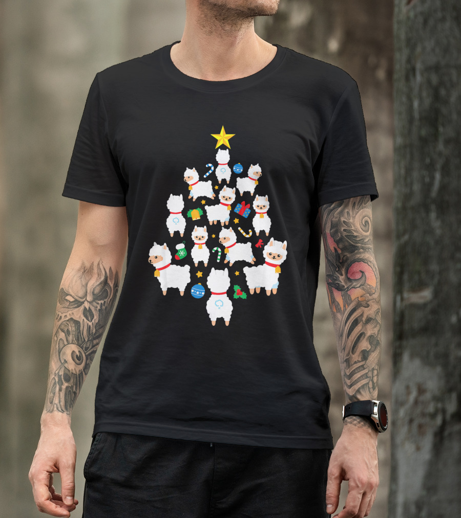 Llama Alpaca Christmas Tree Funny Cute Animals T-Shirt