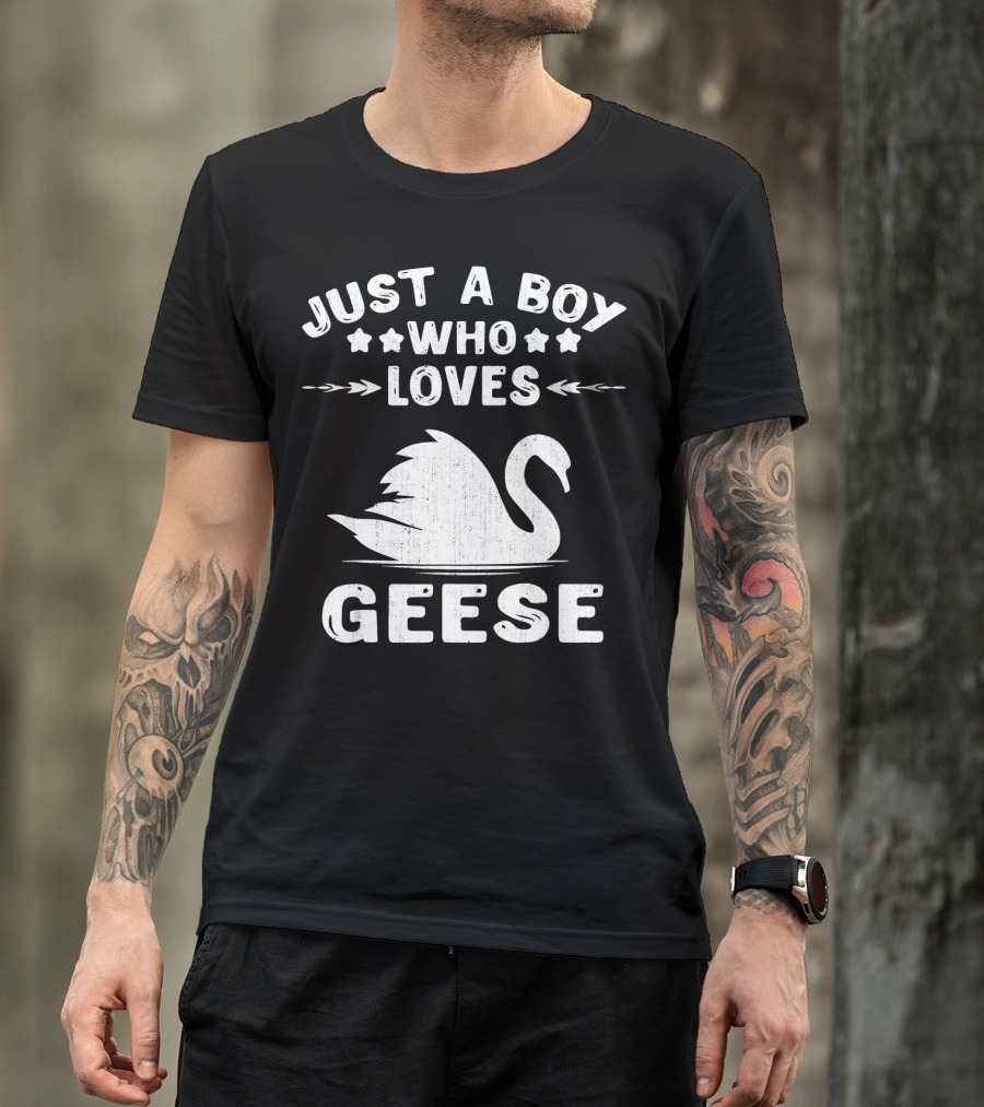 Just A Boy Who Loves Geese Goose Silhouette With Stars And Arrows T-Shirt