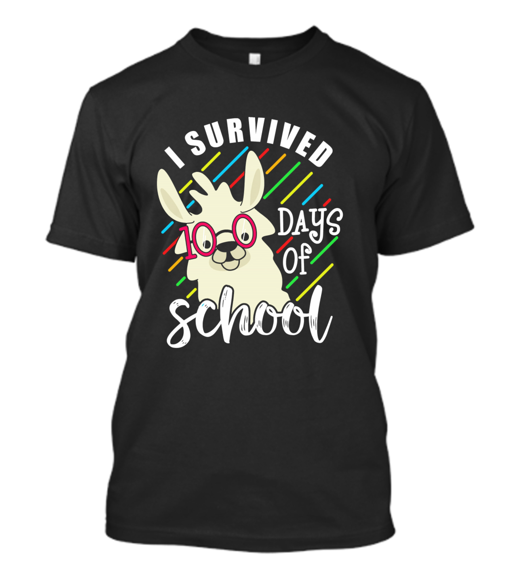I Survived 100 Days Of School Llama With Colorful Stripes T-Shirt