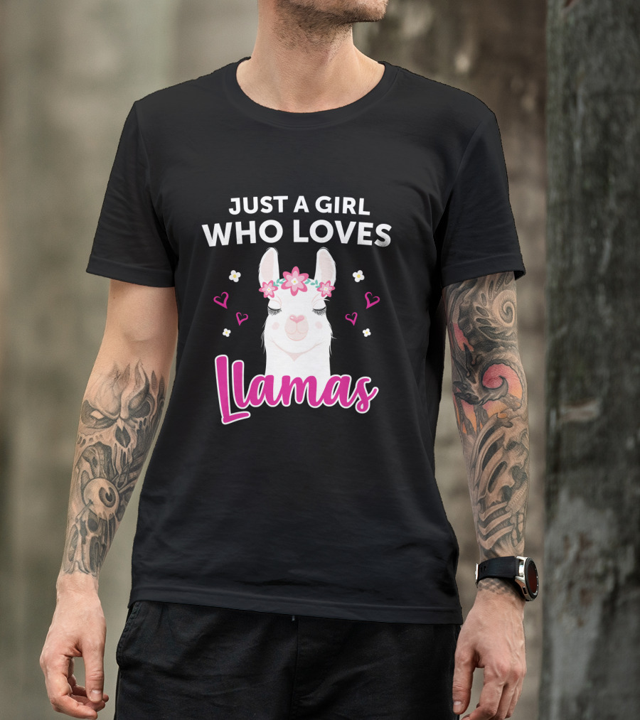 Just A Girl Who Loves Llamas With Heart And Flower Crown T-Shirt