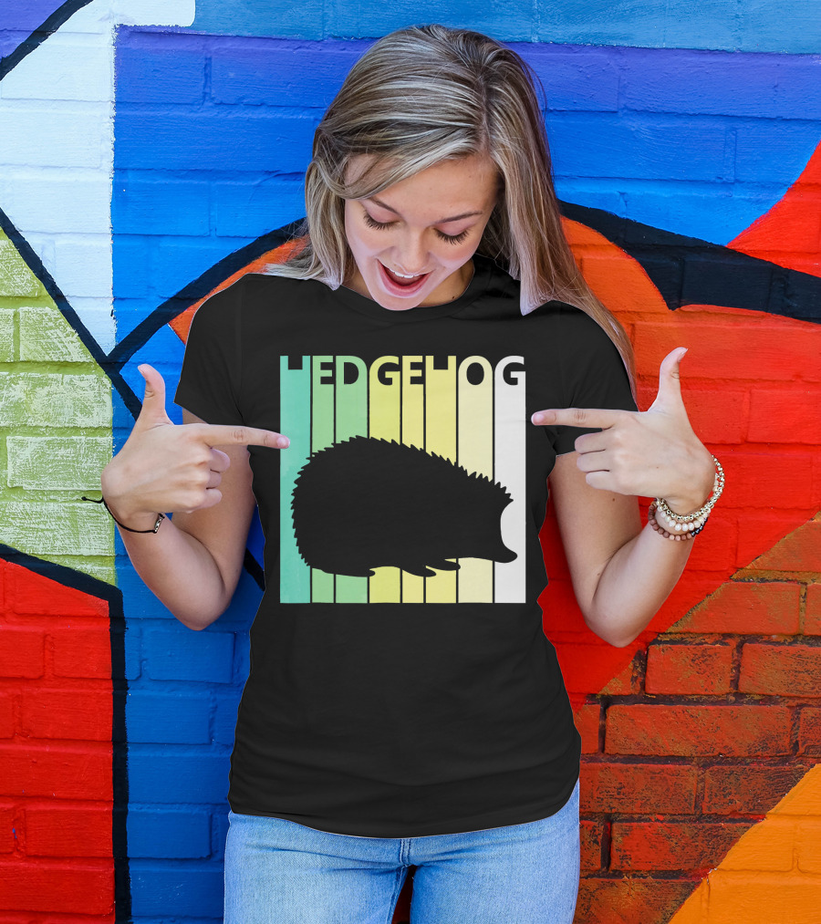 Hedgehog Retro Silhouette Stripes T-Shirt
