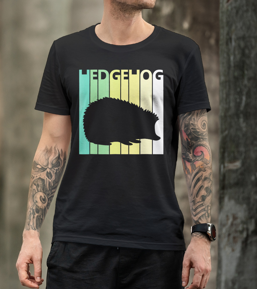 Hedgehog Retro Silhouette Stripes T-Shirt