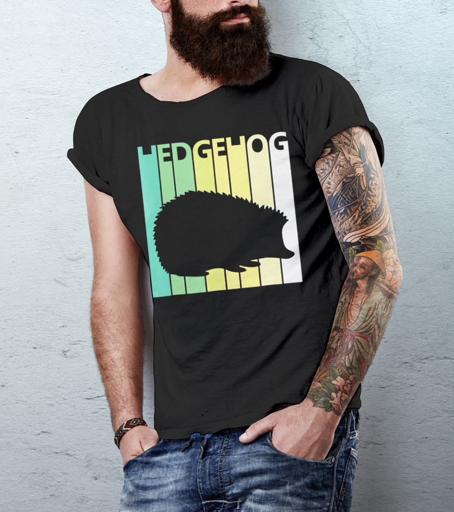Hedgehog Retro Silhouette Stripes T-Shirt