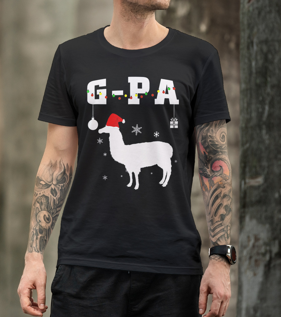 G Pa Christmas Llama Santa Hat Snowflakes T-Shirt