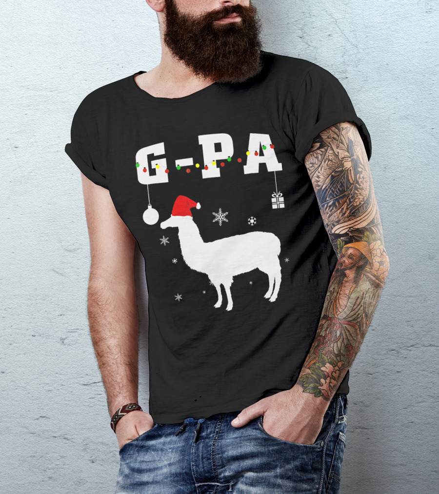 G Pa Christmas Llama Santa Hat Snowflakes T-Shirt