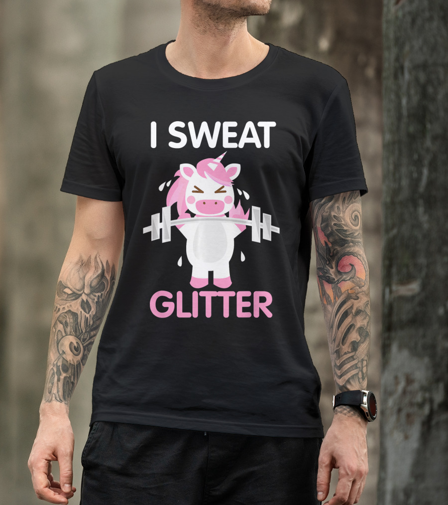I Sweat Glitter Cute Unicorn Working Out T-Shirt