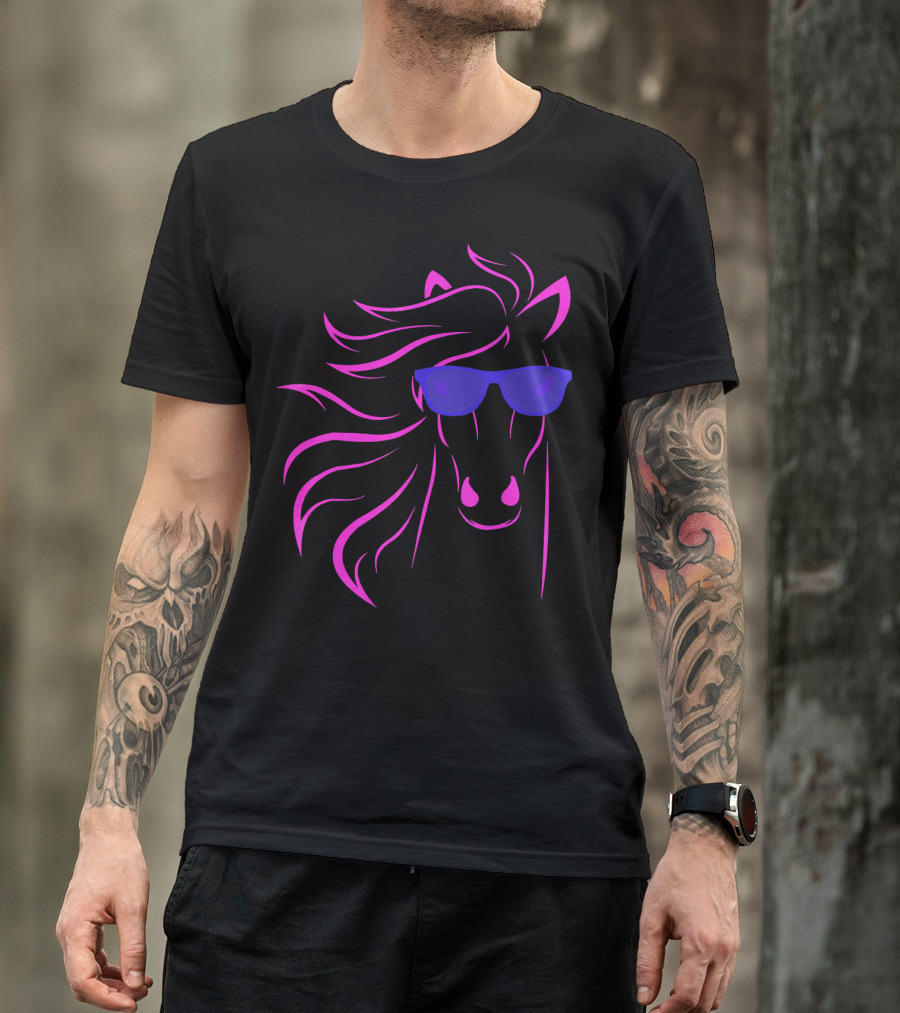 Horse Lover Sunglasses Funny Equestrian Pink And Purple Graphics T-Shirt