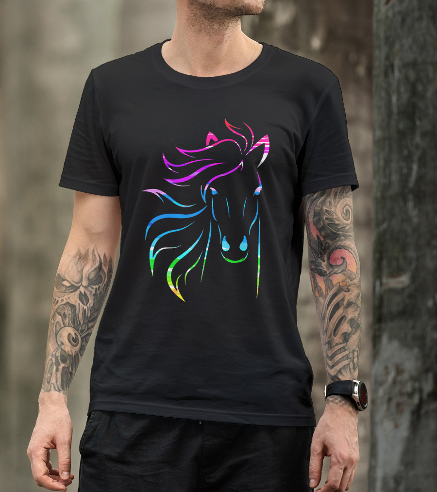Horse Lovers Bright Color Rainbow Mane T-Shirt