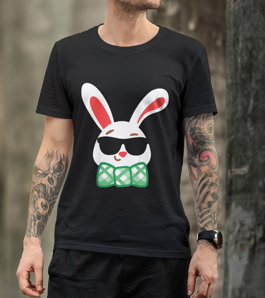 Kids Bunny With Sunglasses Cute Easter Bow Tie T-Shirt