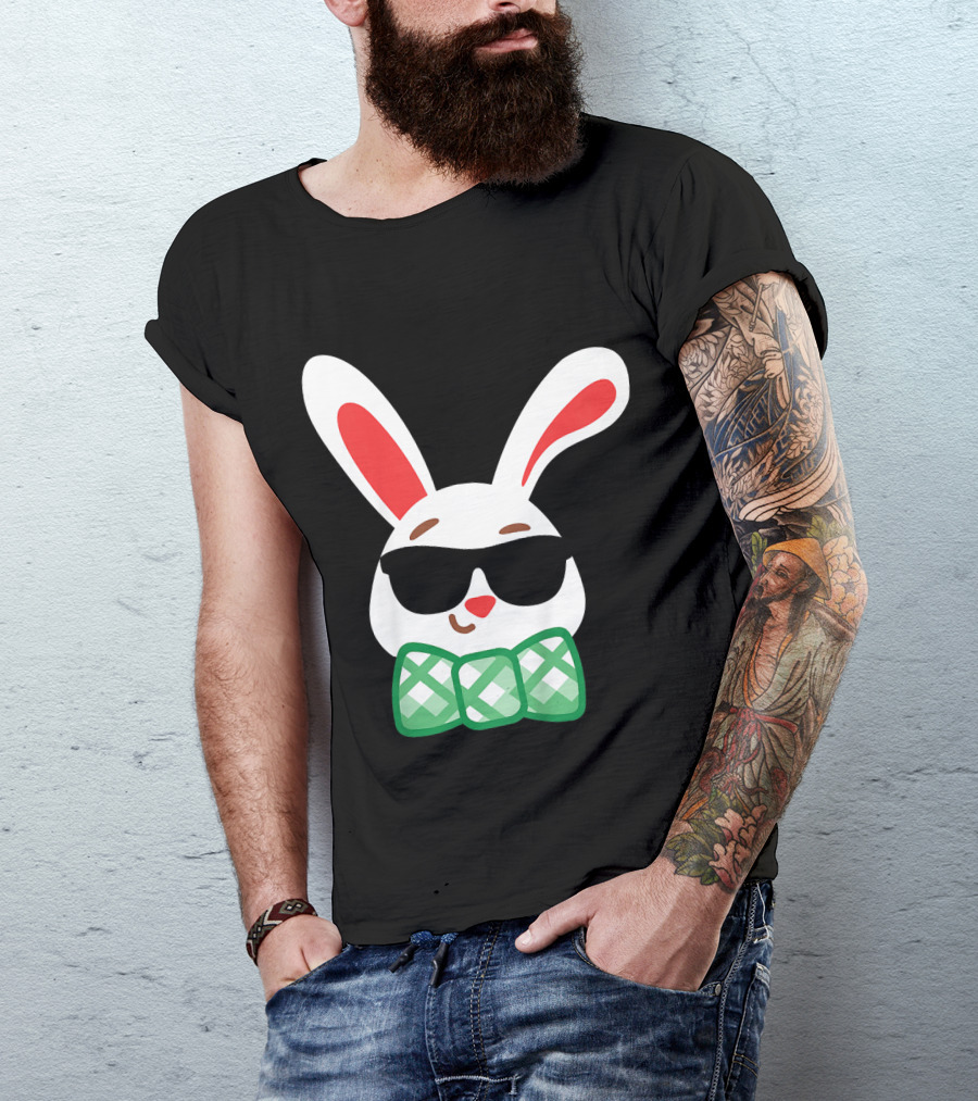 Kids Bunny With Sunglasses Cute Easter Bow Tie T-Shirt