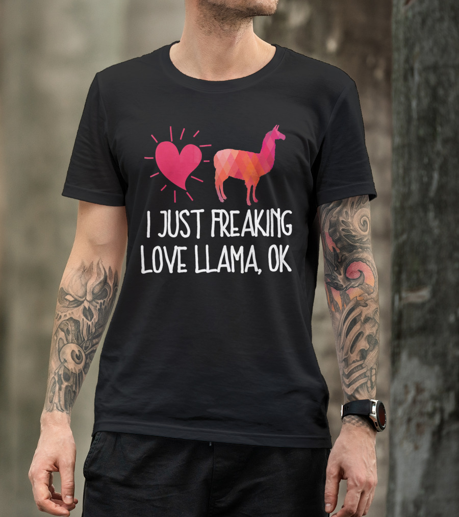 I Just Freaking Love Llama OK With Heart And Colorful Llama T-Shirt