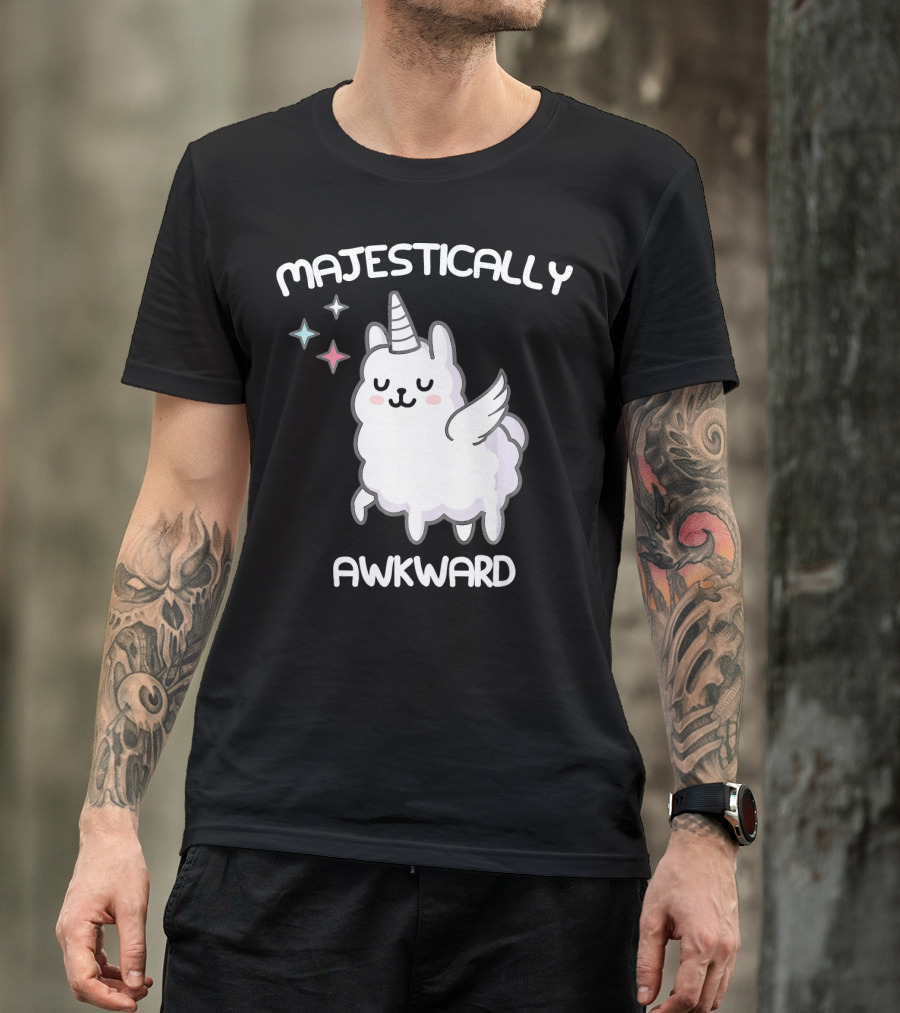 Majestically Awkward Unicorn Llama With Wings And Stars T-Shirt
