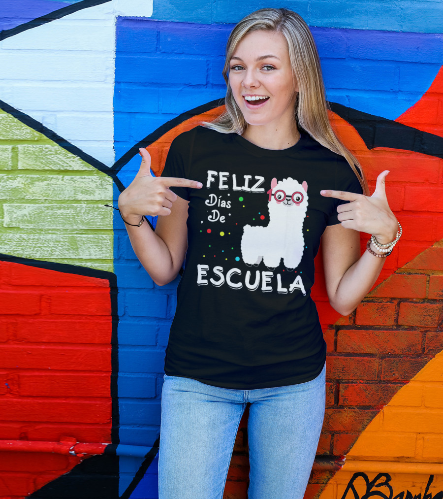 Feliz Días De Escuela Llama 100th Celebración Colorida T-Shirt