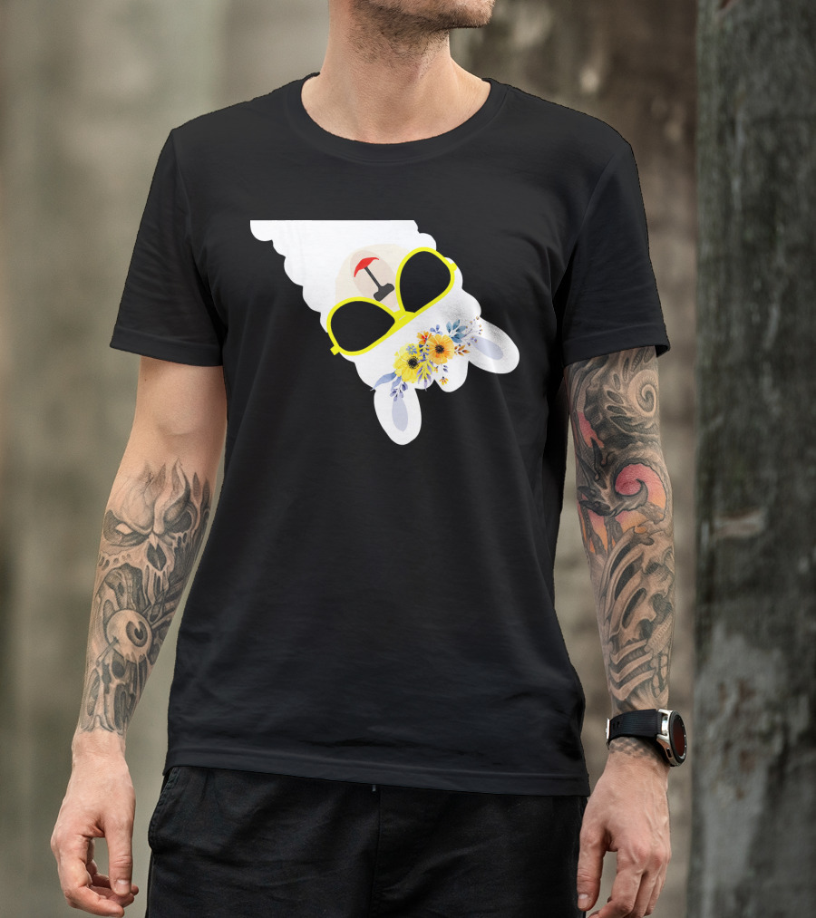 Llama Alpaca Cute Flower Sunglasses Hippie Umbrella T-Shirt