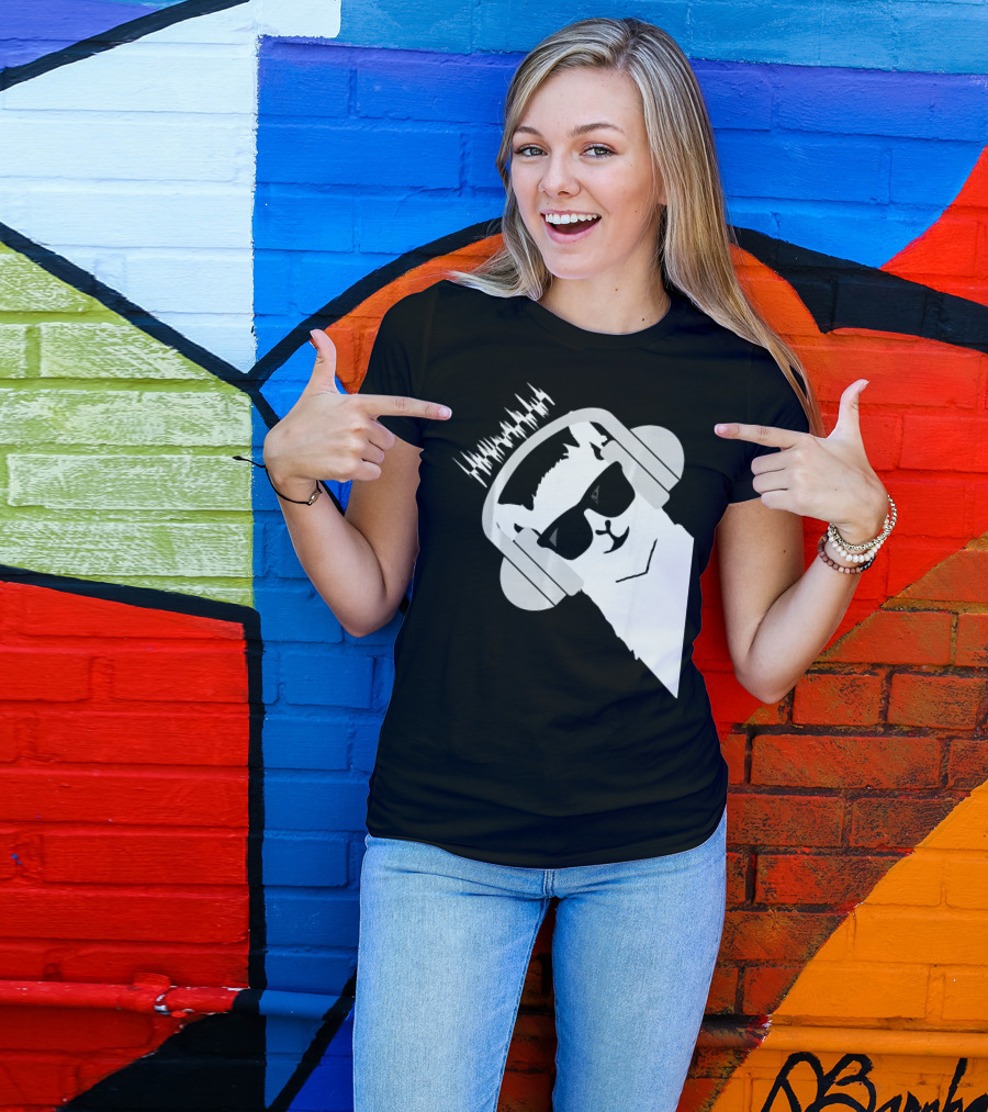 Llama Alpaca Musician Headphone Soundwave Sunglasses T-Shirt