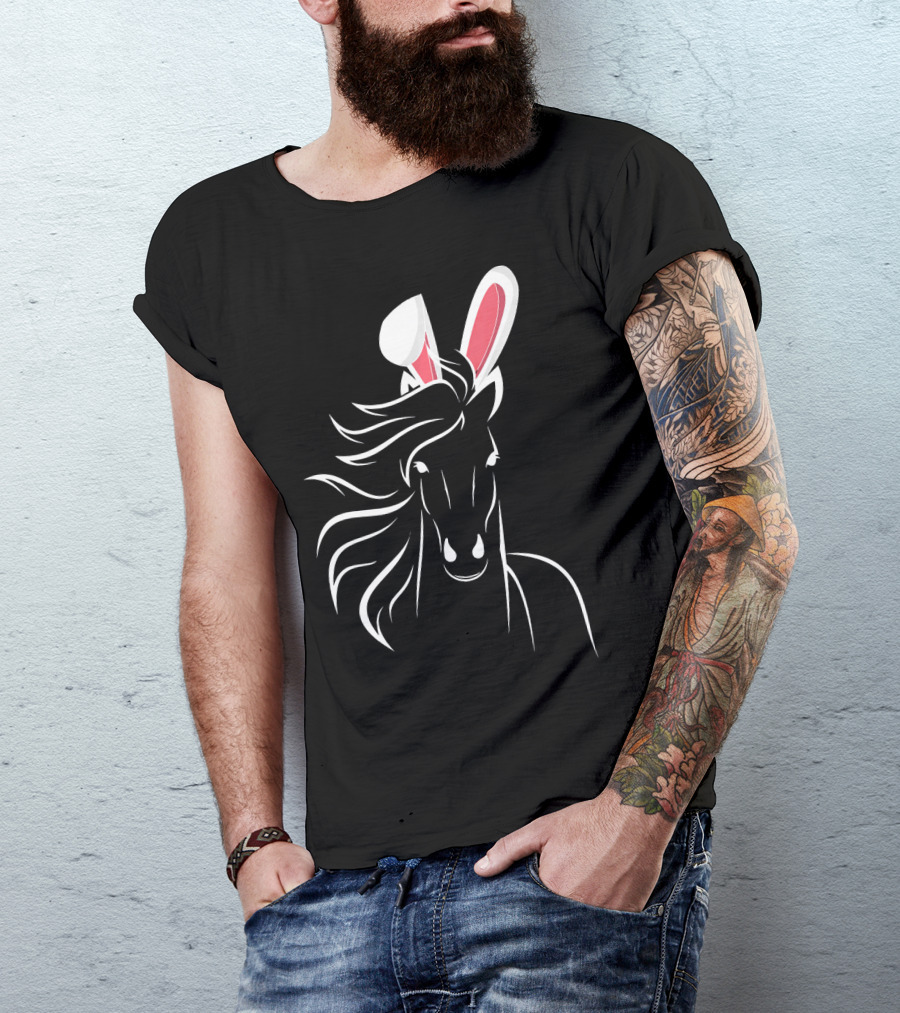Horse With Bunny Ears Easter Teens T-Shirt