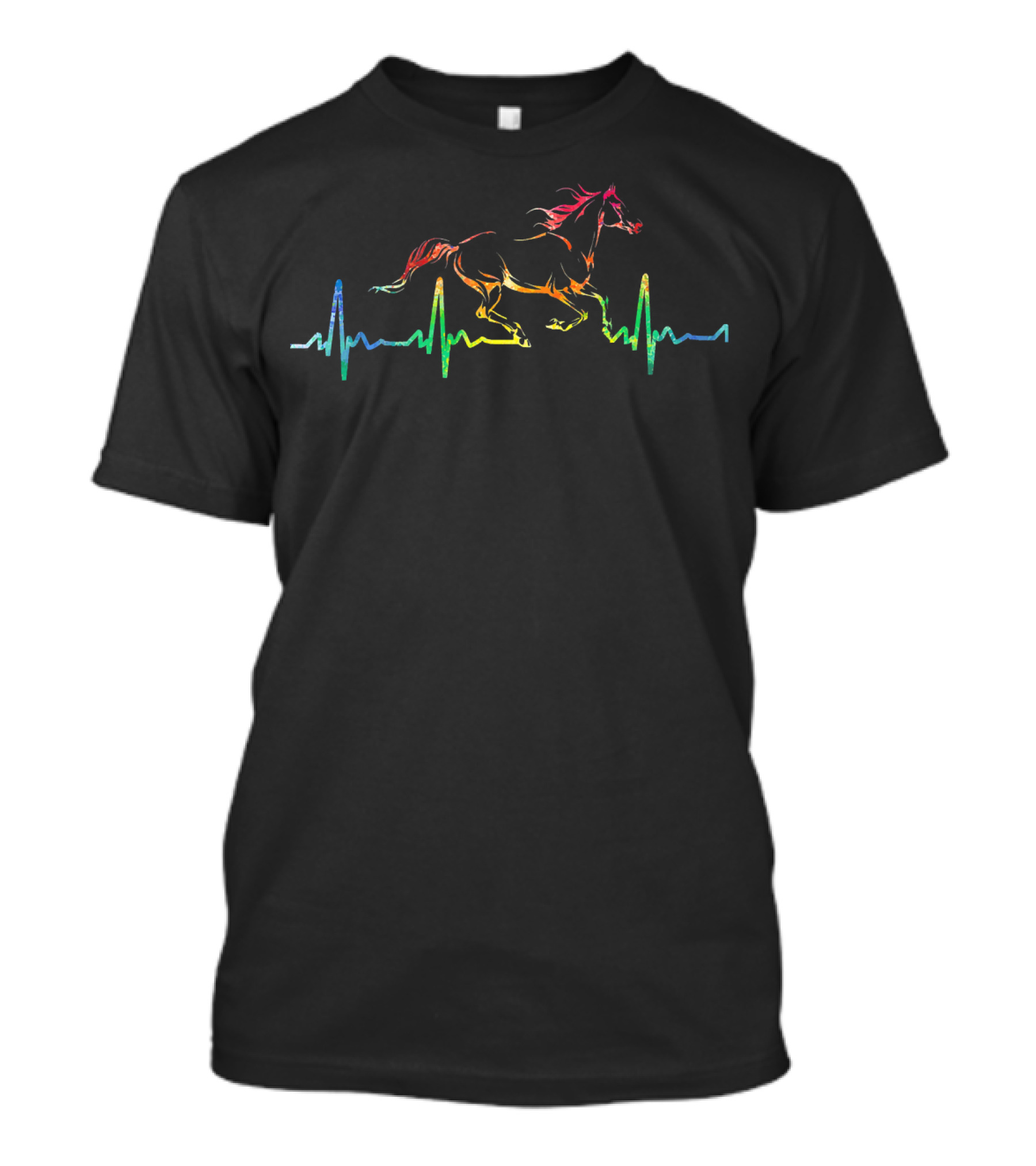 Horse Heartbeat Watercolor Rainbow Running Horse T-Shirt