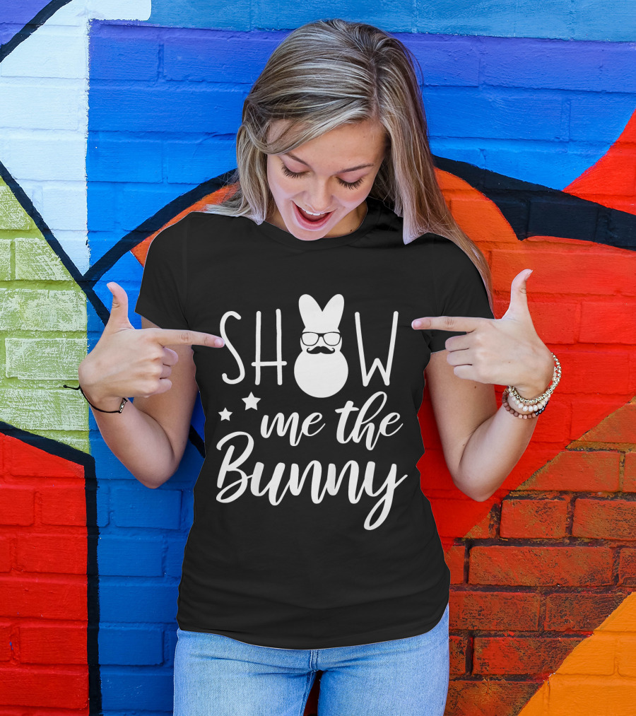 Show Me The Bunny Funny Easter Kids Easter Bunny Glasses Mustache T-Shirt