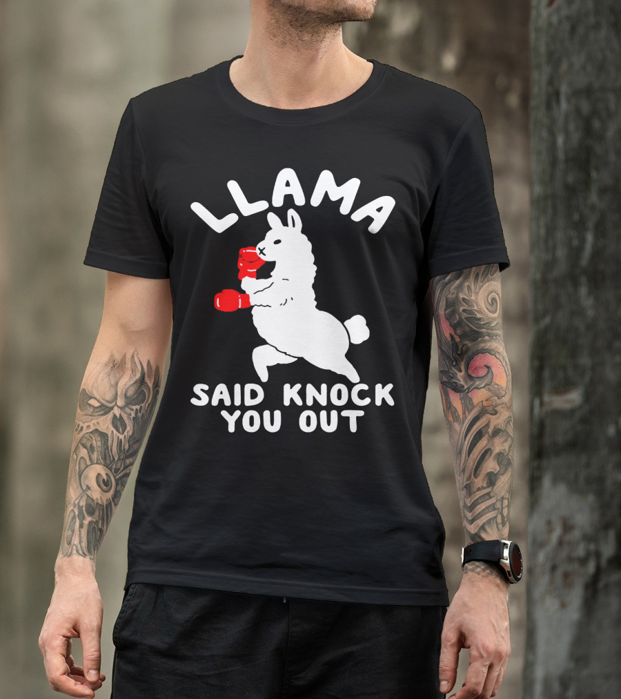 LLAMA SAID KNOCK YOU OUT Boxing Llama With Red Gloves T-Shirt