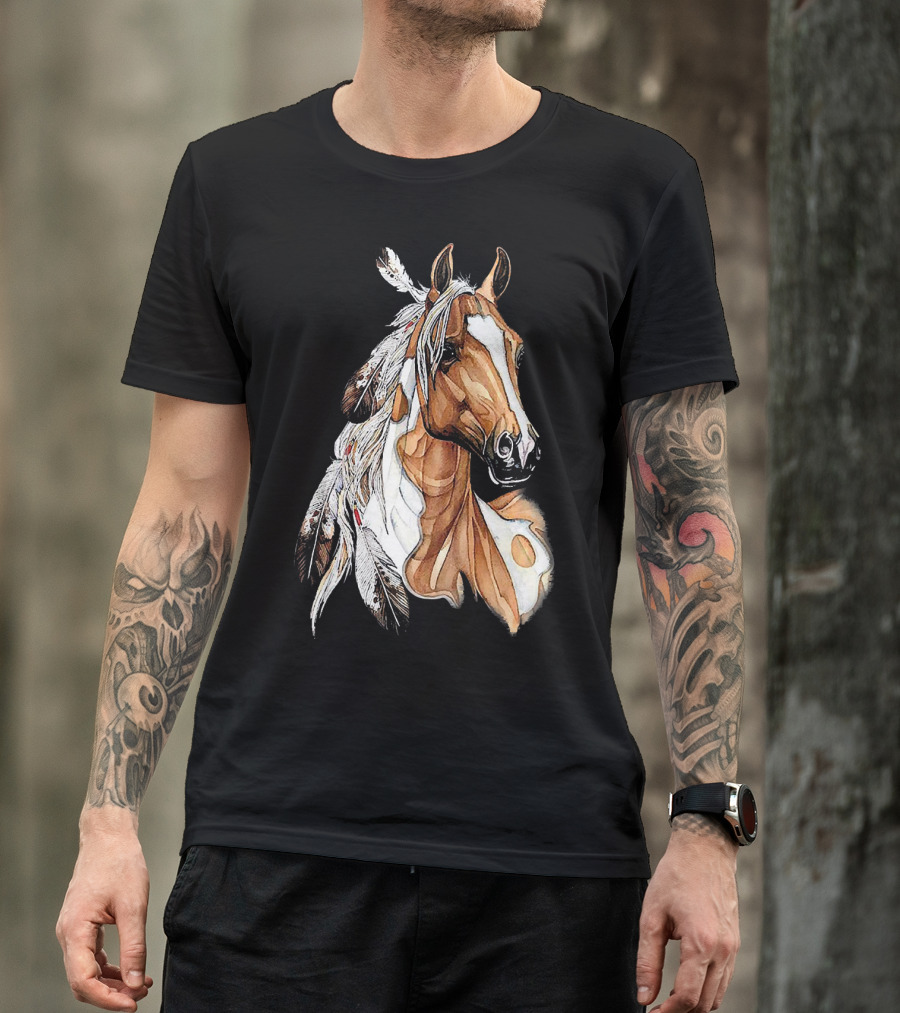 MIAPRINTSPRO Brown Horse With Feathers T-Shirt